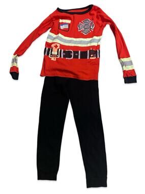 OshKosh Boys Firefighter Pajama Set Size 8 Red Black